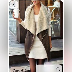 NWT! Nordstrom echo designs Dark Chocolate Faux Leather Shearling Vest.